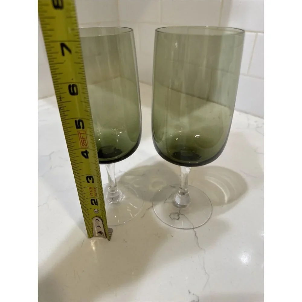 Fostoria Green Water Wine Delicate Drink Glass Goblet Stemware Set Of 2 - Picture 8 of 8